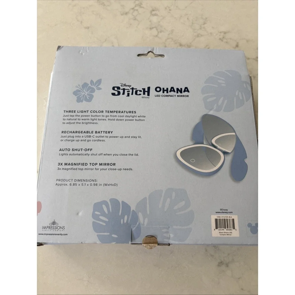 Disney Stitch Ohana Led Compact Mirror, Approx 6.85 x 5.1 x 0.98 in (WxHxD) NIB